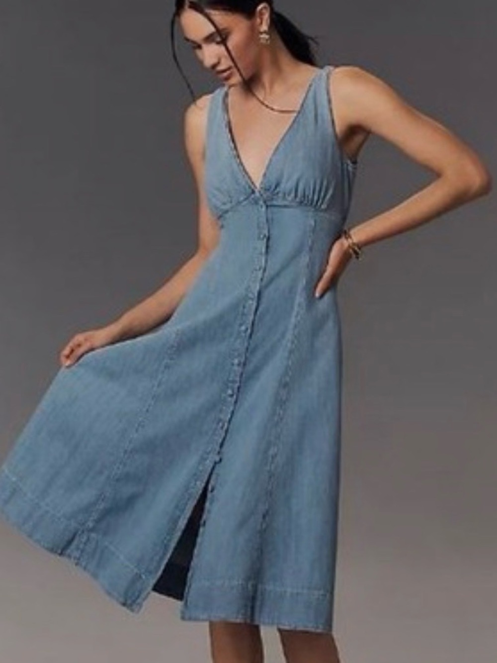 Reformation Light Blue Denim Button-Front Midi Dress*